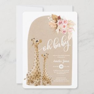 Neutrale Pampas Grass Giraffe Baby shower Invitati Kaart