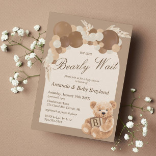 Neutrale Pampas Grass Teddy Bear Baby shower Kaart