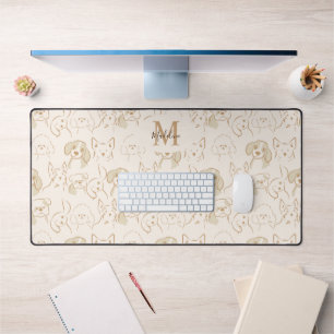 Neutrale Pop Dog Patroon Elegant Monogram Bureaumat