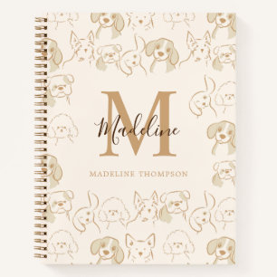 Neutrale Pop Dog Patroon Elegant Monogram Notitieboek
