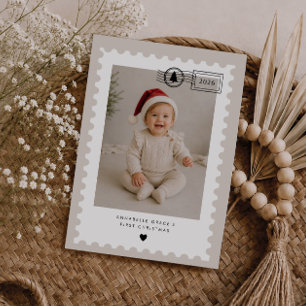 Neutrale Postzegel Baby's 1e Kerst Foto Feestdagenkaart