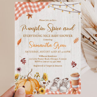 Neutrale Pumpkin Spice Everything Nice Baby Shower Kaart