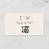 Neutrale QR-code monogram minimalistisch modern Visitekaartje (Voorkant)