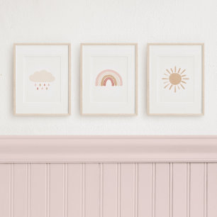 Neutrale regenboog wolk zon meisje kinderkamer dec muurkunst sets