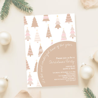 Neutrale + Roze Bomen Kerstfeest Kaart