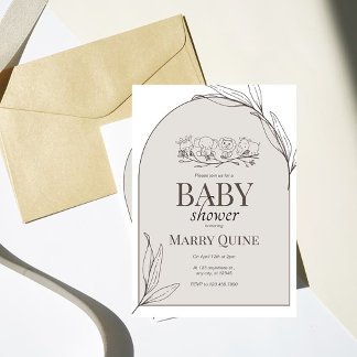 Neutrale Safari Baby Shower Uitnodiging, Minimaal Kaart