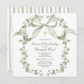 Neutrale Sage Groene Doop Elegant Frans Toile Kaart (Voorkant / Achterkant)