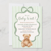 Neutrale saliegroene teddybeer babyshower kaart (Voorkant)