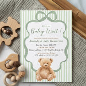 Neutrale saliegroene teddybeer babyshower kaart