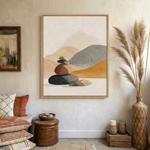 Neutrale stenen cairn muurkunst voor moderne decor poster