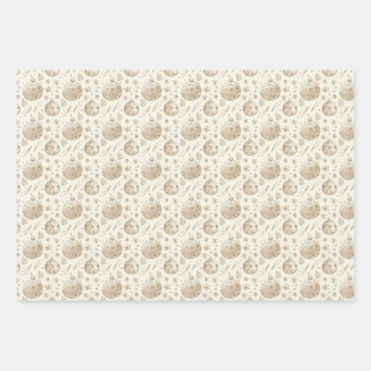 Neutrale Tan Feestelijke Kerst Afbeeldingen Inpakpapier Vel (Voorkant 3)