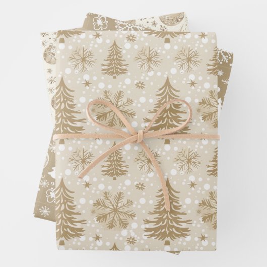 Neutrale Tan Feestelijke Kerst Afbeeldingen Inpakpapier Vel (In situ)
