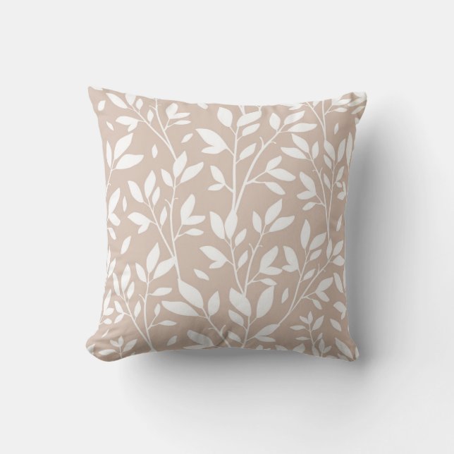 Neutrale Tan White Leaf Farmhouse Country Pattern Kussen (Voorkant)