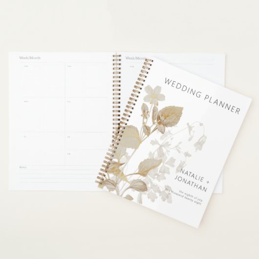 Neutrale Tan Wildbloemen Moderne bruiloft Planner (Display)