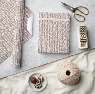 Neutrale Taupe Beige Bruine Witte Zigzag Strepen Cadeaupapier
