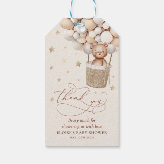 Neutrale Teddy Bear Balloon Wachten Baby shower Cadeaulabel (Achterkant)