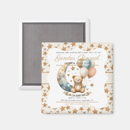 Neutrale Teddy Geslacht Onthulling Magneet (Voorkant / Achterkant)