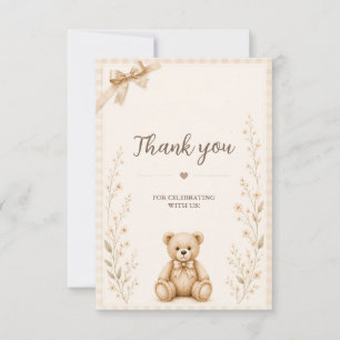 Neutrale Teddybeer Baby Shower Bedankkaart