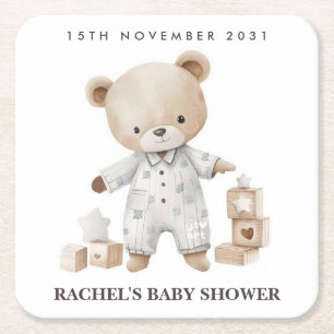 Neutrale Teddybeer Baby Shower Onderzetters