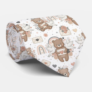 Neutrale Teddybeer Baby Shower Patroon Stropdas