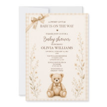 Neutrale Teddybeer Baby Shower Uitnodiging