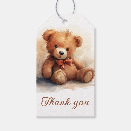 Neutrale Teddybeer Babyshower Bedankt Cadeaulabel (Voorkant)