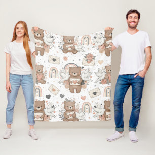 Neutrale Teddybeer Babyshower Patroon Fleece Deken
