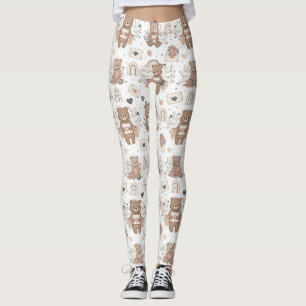 Neutrale teddybeer babyshower patroon leggings