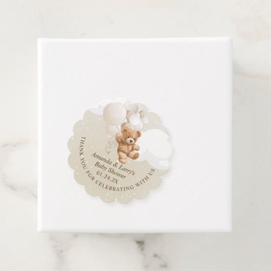 Neutrale Teddybeer met ballonnen Bedankjes Labels (In situ)