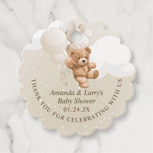 Neutrale Teddybeer met ballonnen Bedankjes Labels (Voorkant)
