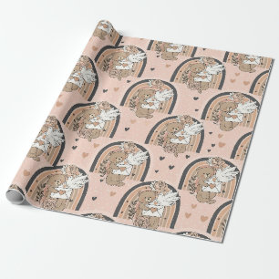 Neutrale teddybeer regenboog in bruin en taupe cadeaupapier