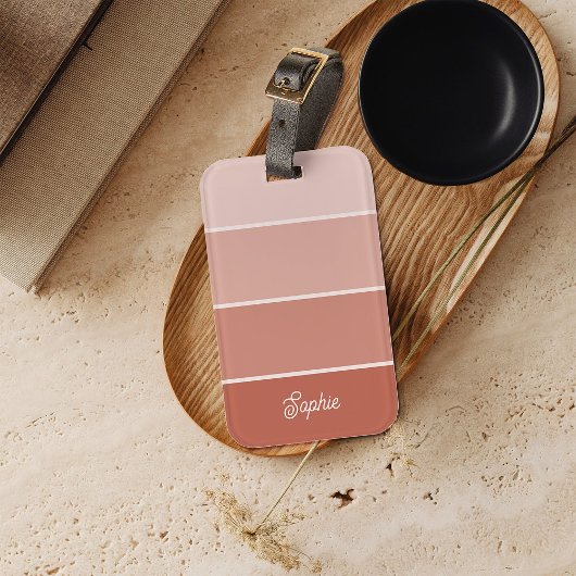 Neutrale Terracotta | Ombre Strepen met Script Bagagelabel