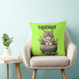 Neutrale tinten speelse kat in pot kussen