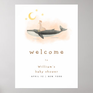 Neutrale vintage walvis & eend babyshower welkom poster