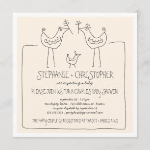 Neutrale vogels Modern Family Couples Baby shower Kaart