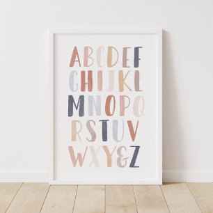 Neutrale Waterverf Alfabet Kinderkamer Poster