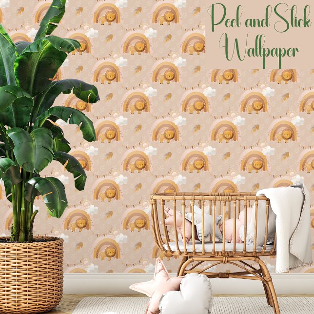 Neutrale Waterverf Baby Leeuw Rainbow Sun Cloud Behang (Creator heeft geüpload)