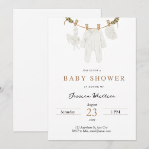 Neutrale Waterverf Babykleding Baby shower Kaart