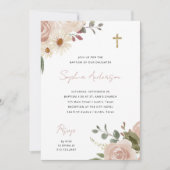  Neutrale Waterverf Bloemen | Boho Doop Kaart (Voorkant)