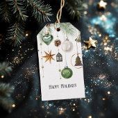 Neutrale Waterverf Kerst Ornament Vakantie Cadeaulabel