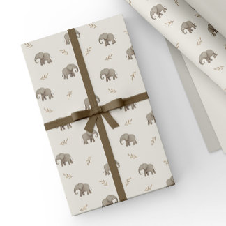 Neutrale Waterverf Olifanten Safari Patroon Cadeaupapier