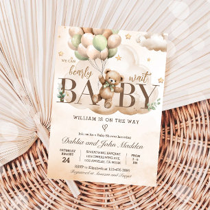 Neutrale 'We Can Bearly Wait' baby shower uitnodig Kaart