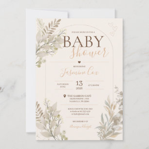 Neutrale Wildbloem Baby Shower Uitnodiging