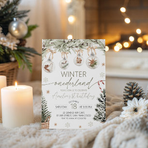 Neutrale Winter Onederland Uitnodiging