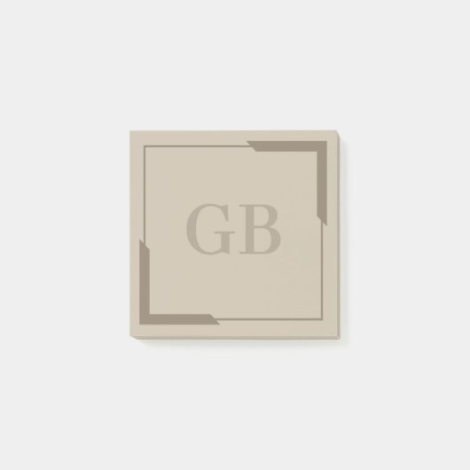 Neutrale Zand Vetgedrukte Hoeken Elegant Monogram Post-it® Notes (Voorkant)