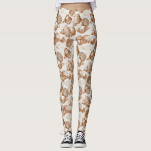 Neutrale Zee Schelp met Kust Toile Stijl Leggings