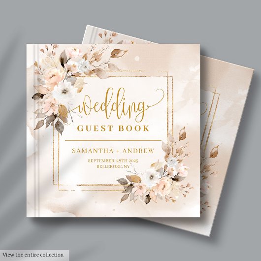 Neutre Automne Boho Floral Gold Mariage livre d'hô