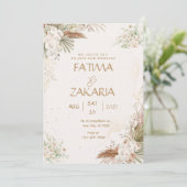 Neutre Bohème Floral Élégant Mariage Invitation (Debout devant)