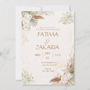 Neutre Bohème Floral Élégant Mariage Invitation