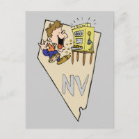Nevada NV State Map & Gambler Jackpot Cartoon